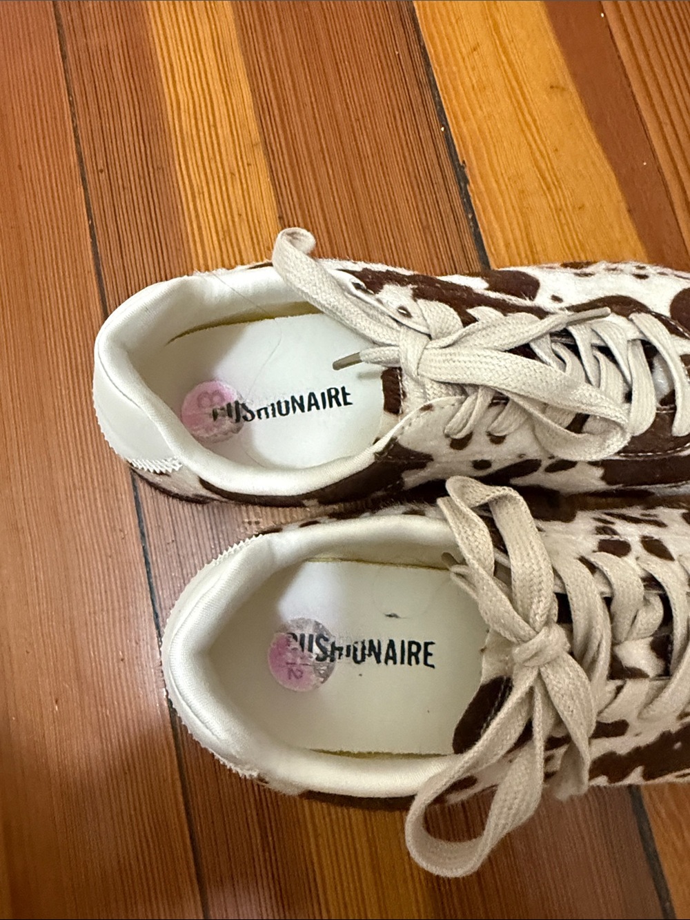 Women Cow-Print Canvas Sneakers in Brown and Cream - Picture 4 of 4